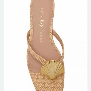 Katy Perry Collections Tan Woven Slide with Gold Shell Accent